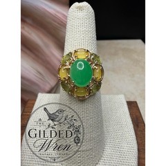 Vintage 14K Gold Jade & Tourmaline Estate Cocktail Ring | Size 7 | 4.94g