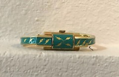 Vtg MCM Caron Women’s Swiss Bracelet Watch 20 Microns Gold w/Turquoise Enamel***