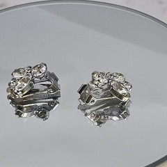 Weiss MCM Rhinestone Earrings Clear Crystal Rhodium Plated Clip Ons Signed 1950s