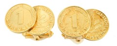 Vintage Gold Tone Double Coin Deutschland Pfennig Swivel Attach Cufflinks