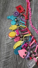 Vintage 1980s Plastic Bell Charm Necklace Loaded Lot 80s Retro Kidcore 30 Charms