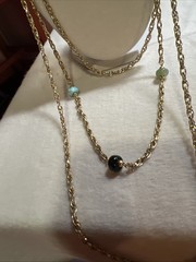 Vtg Goldette Victorian Revival Semi Precious Multi Strand Gold Tone Necklace