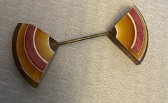 Vintage Art Deco Amber Celluloid Jabot Pin Layered Laminated Double Sided Brooch