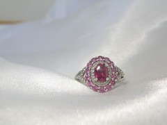 Vintage Sterling Silver Natural Irradiated Pink Tourmaline Halo Ring Size 7