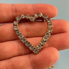 Vintage Heart Brooch Lot Gold Silver Tone Rhinestone Filigree Open Work Ribbon