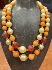 HONG KONG AVON GREEN ORANGE IVORY FAUX PEARL BEAD MCM VINTAGE NECKLACES LOT 5 EU