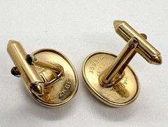 Vintage Hadley USA 12K Yellow Gold Filled Oval Black Onyx Bullet Back Cufflinks