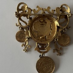 Vintage Gold Tone Regina II Faux Coins Brooch Pin 2.5 Inches