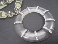OUTSTANDING ART DECO 1980’S ITALIAN LUCITE RHINESTONE 33″ STATEMENT NECKLACE