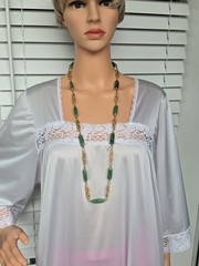 Vintage Asian Export Green Faux Jade Lucite Long Necklace Geometric Links 36.5″