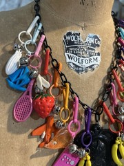 Vintage 80s Bell Clip Charms On Plastic Cameo Necklace Chain Black Nice Lot Rare