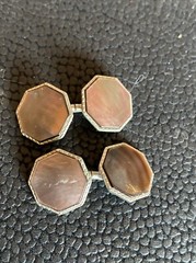 Iridescent MOP Mother of Pearl Octagonal Silver Tone Antique Edwardian CuffLinks