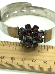 Bohemian Almandine Garnet Tiered Cluster Silver Belt Bangle Bracelet Antique