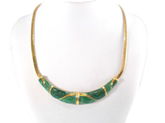 Signed Lady Remington Marbled Green Enamel Crescent Center Herringbone Necklace