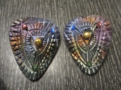 Vintage Designer Artisan Signed Jeff Lieb Crystal Carved Resin 2″ Clip Earrings!