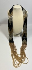 Vintage Southwestern Style Beaded Black Silver And Gold Necklace Jewelry