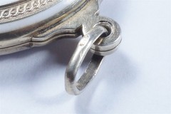 VANITY MIRROR LOCKET PENDANT – ANTIQUE SILVER ENAMEL c1906 VERY GOOD QUALITY