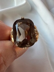 14K YELLOW GOLD LARGE SMOKY QUARTZ RING BEAUTIFUL RICH CHOCOLATE BROWN COLOR