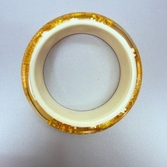 Chunky Vintage Asian Dragon White and Gold Lucite Bangle Bracelet 7.5″ Boho