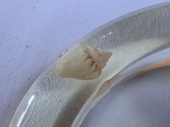Vintage Clear Lucite Acrylic Resin Bangle Bracelet Real Inlaid Seashells Bin 12