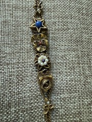 Goldette Vintage Charm Slide Bracelet Gold Tone Enameled 7 Inches Flower Star