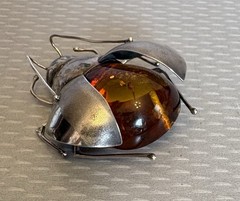 Vintage Baltic Amber Insect Brooch 925 Sterling Silver 3D Figural Big Bee Bug
