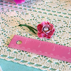 Vintage Pink Enamel Rose Brooch Faux Pearl Floral Pin Mid Century Cottagecore