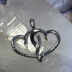 VTG 925 Sterling Silver Double Heart Diamond Pendant 2.46g (AT125-24) {N}