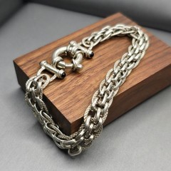 Vintage Sterling Silver Heavy Woven Statement Bracelet 6.75″ 925 8.5mm Chain