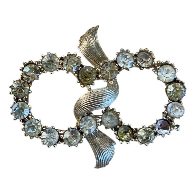 Vintage Unbranded Rhinestone Brooch Glam Mid-Century Elegant