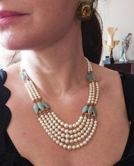 Vintage 5 Strand Pearl Jade 14K Gold Chocker Pearl Necklace by de Groot & Gudde