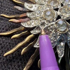 Art Deco Two Tone Rhinestone Starburst Brooch Missing Stones