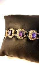 Antique amethyst and markasite bracelet ss links, byzantine design size 6 , 2.4g