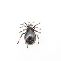 835 Silver Antique Art Deco Real Hematite Spider Oxidized 3D Mini Pin Brooch