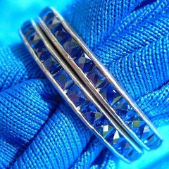 Original Antique SAPPHIRE Carre cut Band Deco PLATINUM Eternity Anniversary Ring