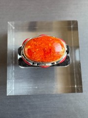 925 Sterling Silver Coral and Jasper Ring Handcrafted Ring Size 6.75 US