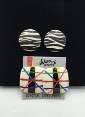 Vtg Retro 80’s Colorful Abstract & Zebra Print Earring Set, Pierced Post 💥