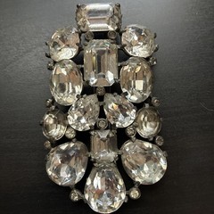 Vintage Eisenberg Original Rhinestone Brooch Signed Clear Stones Silver Tone