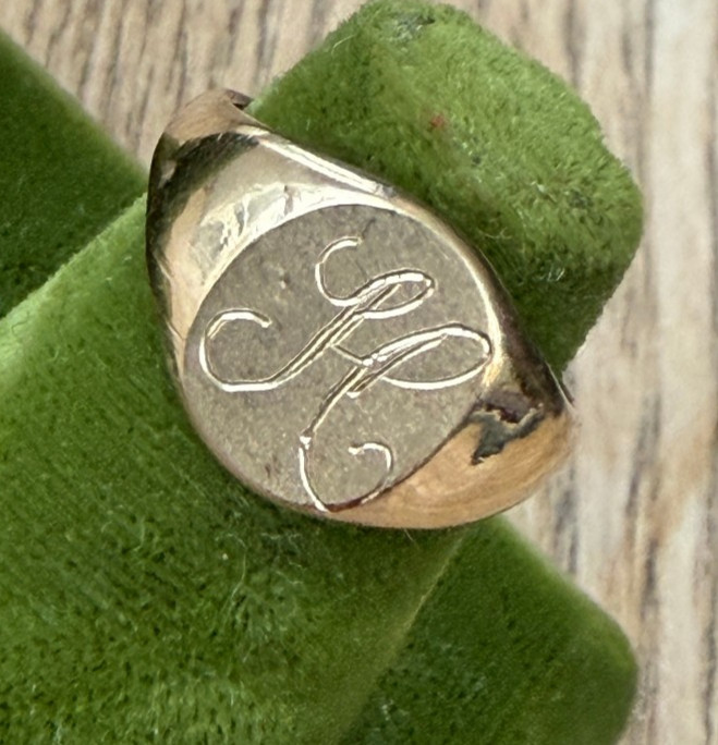 Vintage 10KT Gold Filled Stamped & Engraved Monogram “H” Ring Size 3 VARGAS