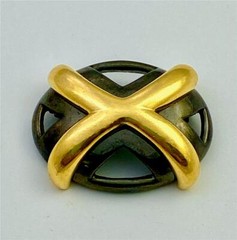 Vintage Monet Small Gun Metal Grey & Gold Tone X Brooch Pin