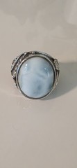 Vintage 925 Larimar Ring Thailand Sterling Silver Large Oval Statement Size 6