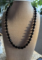 Classy vintage art deco style black faceted bead necklace