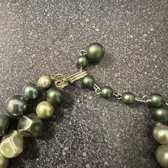 DOUBLE STRAND SHADES OF GREEN BEAD NECKLACE WITH PLASTIC CRYSTAL ACCENTS