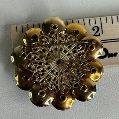 Vtg Mid Century Turquoise Blue Floral Statement Brooch Gold Tone 1960’s Couture