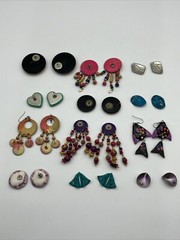 1980s-1990s Vintage Earrings Lot of 12 Pair Fashion Costume Jewelry Wood Beaded