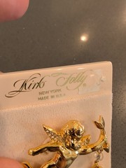 Kirks Folly Cherub Angel Brooch Pin Gold Tone Crystals Signed New T12
