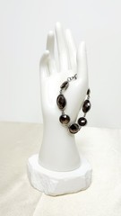 Vintage Monet Gun Metal Tone Smokey Quartz Style Faceted Glass Clasp Bracelet