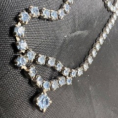 Vtg Blue Rhinestone Choker 14″ Necklace Dainty Silver Tone Party Jewelry Glame