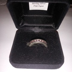 Vintage 925 Sterling Silver Pink Topaz Eternity Band Ring Original Velvet Box 6