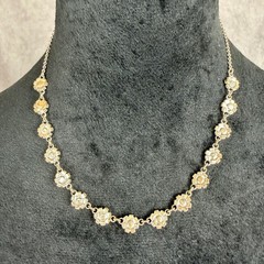 Vtg Black Clear Rhinestone Floral Silver Chocker Necklace Whimsygoth 90s Y2K